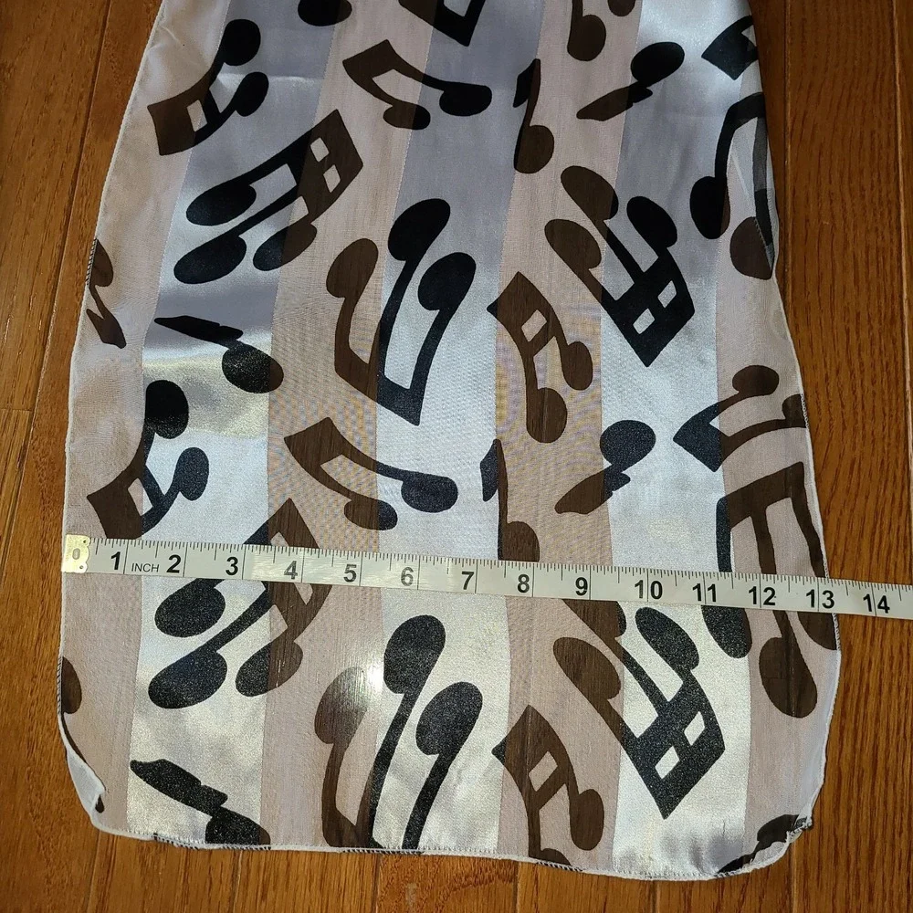 Rectangle Scarf Music Notes Print White Black Sheer Lightweight Women 60x13